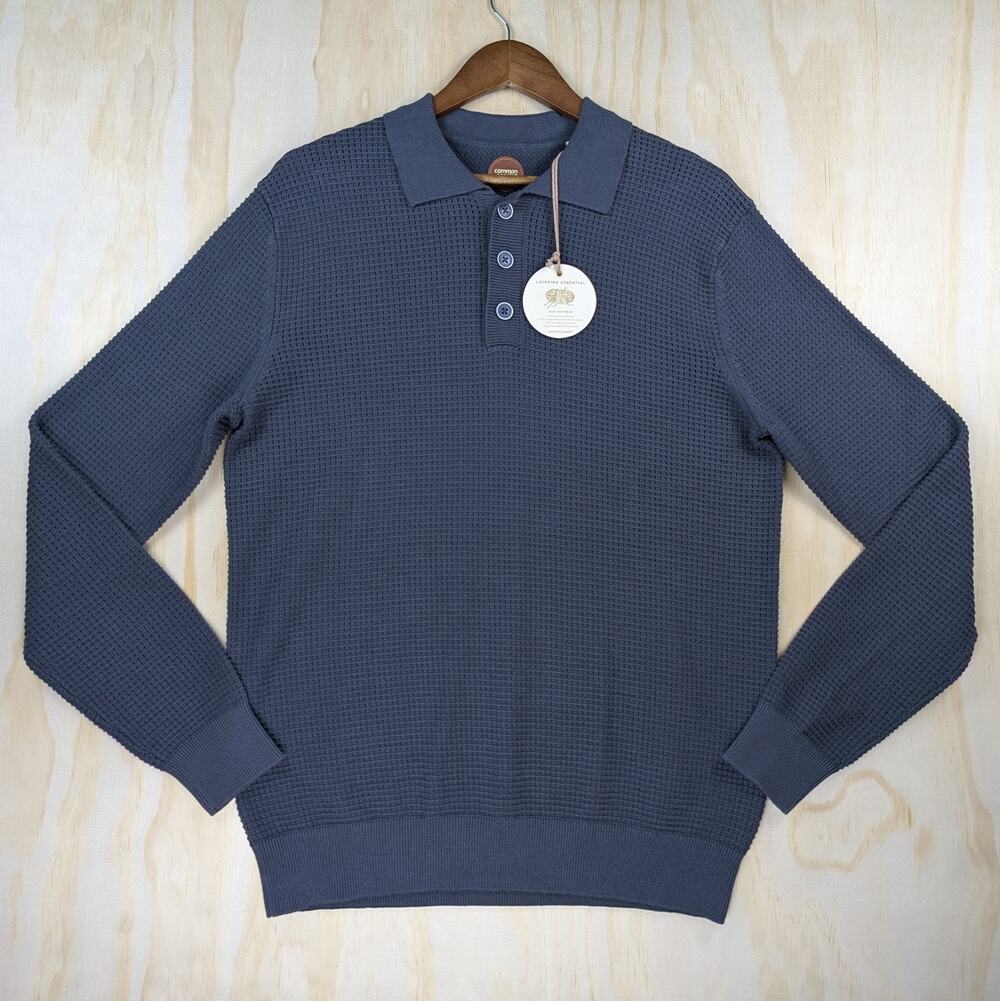 Common People Men's Medium Massie Long Sleeve Textured Sweater Polo Charcoal NWT